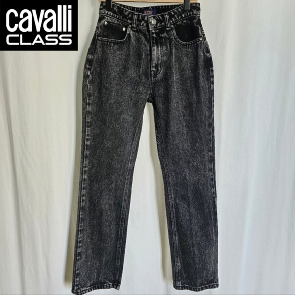 Cavalli Class Black High-Rise Straight Leg Denim Jeans - Picture 1 of 16